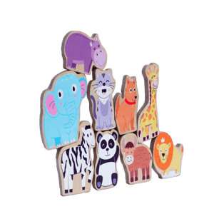 Animal Theme Birch Wood Stacking Toy Set of 9 Combo Set for Kids