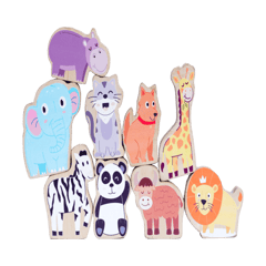 Animal Theme Birch Wood Stacking Toy Set of 9 Combo Set for Kids