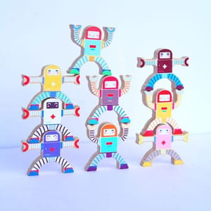 Robot Theme Wood Stacking Toy Set of 10 Combo Set for Kids