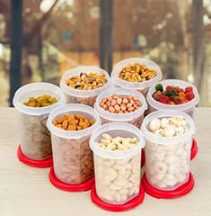 Tupperware Mm Round 2 Containers - 440 Ml Capacity - Set Of 8 Pc - Red Seal(Plastic) , Kitchen Accesories