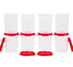 Tupperware Mm Round 2 Containers - 440 Ml Capacity - Set Of 8 Pc - Red Seal(Plastic) , Kitchen Accesories