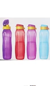 Tupperware Aquaslim Water Bottle 1 L 4 Pcs (Multicolor),For Back To School ,Collage ,Office  Water Bottle