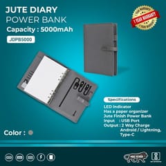 Elegant Grey Jute Diary Power bank JDPBxx5000mAh is an ideal product that has got your phone battery and your office meetings covered for you