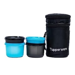 Tupperware Plastic Xtreme Executive Lunch Set (Blue, Black) , Lunch Box , For Office