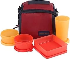 Tupperware TP-860-T187 Plastic Best Lunch (Including Bag) with Two Bowls, One Tumbler and One Square Box all (Purple) For Office