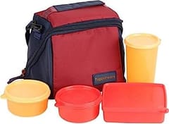 Tupperware TP-860-T187 Plastic Best Lunch (Including Bag) with Two Bowls, One Tumbler and One Square Box all (Purple) For Office