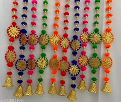 Handmade Wall Door Multi Color String with Trangle FlowerBeads, chakri Garland Bandhanwar Decoration Item for Home Decor Diwali Festival, Navratri, Wedding 4 FT 10 Strings