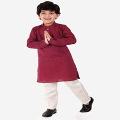 Boy's Cotton Regular Kurta and Pyjama Set (Maroon)