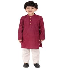 Boy's Cotton Regular Kurta and Pyjama Set (Maroon)