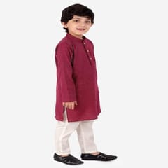 Boy's Cotton Regular Kurta and Pyjama Set (Maroon)