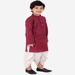 Boy's Cotton Regular Kurta and Dhoti Set (Maroon)