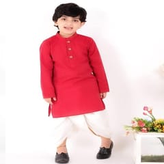 Boy's Cotton Regular Kurta and Dhoti Set (Red)