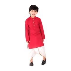Boy's Cotton Regular Kurta and Dhoti Set (Red)