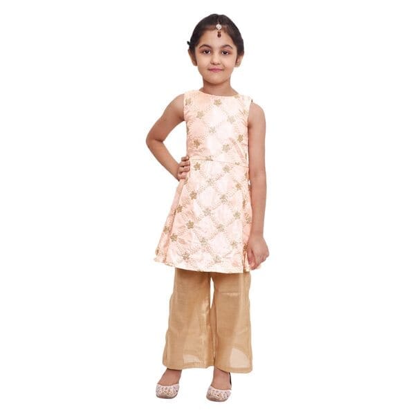 Girl's Floral Embroidered Silk Kurti With Plazzo Set