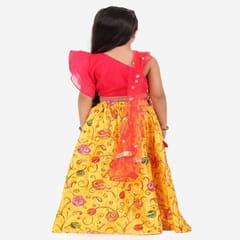 Girl's One Shoulder Embroidered Silk Readymade Lehenga Choli With Dupatta Set