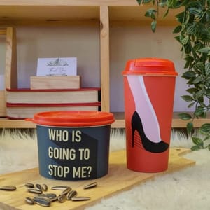 Unbreakable Cup & Snack box-Who is going to stop me-1 Crop waste cup (360ml), 1 matching Snack box (500 ml)