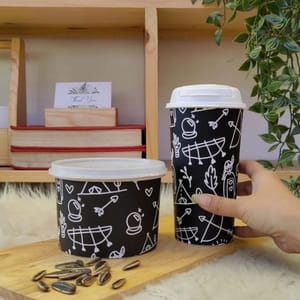 Unbreakable Cup & Snack box-Doodle art-1 Crop waste cup (360ml), 1 matching Snack box (500 ml)