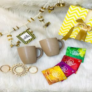 "Live the Good Life" Eco-Friendly Diwali Gift Box- 2 Rice husk Coffee Mugs,4 Organic Tea Sachets,1 Diyas,Plus one surprise free gift,1 Card For Festive gift