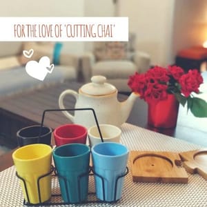 Unbreakable Cutting Chai Cups with Stand - Set of 6 - Solid Multicolor (150ML each)