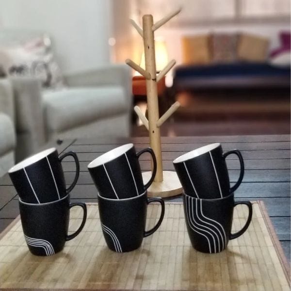 Designer Tea Cups - Set of 6 -The Black & White Collection