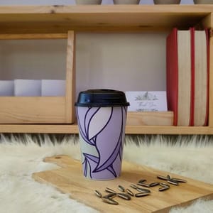 Designer Cups by Chirpy Cups with coffee & sipper lids - Pleasant Purple Set of 1(360ML)