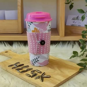 Eco-friendly Cup & Cup sleeve by Chirpy Cups with Sipper lid-FLORAL PINK Set of 1