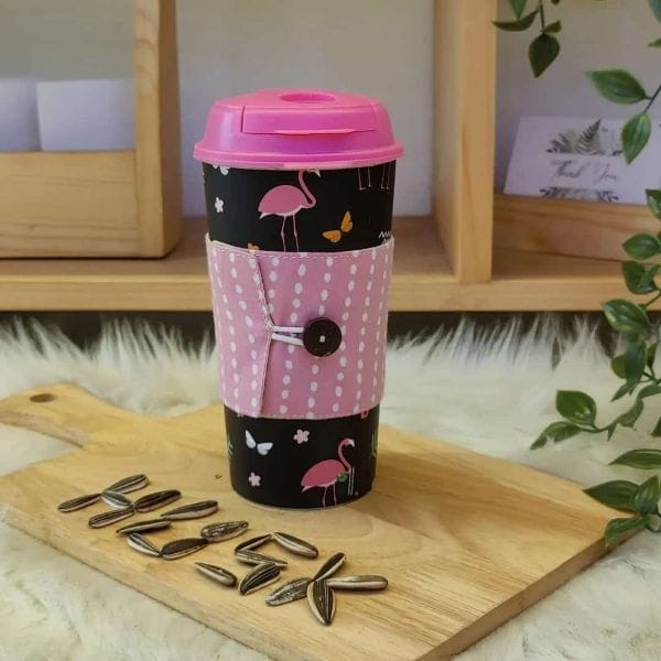 Eco-friendly Cup & Cup sleeve by Chirpy Cups with Sipper lid-Aesthetic Flamingo Set of 1