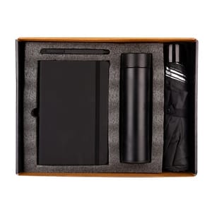 Destinio 4 in 1 Black Combo Gift Set contains a temperature bottle, pen, umbrella, and diary perfect corporate gift sets for your prestigious clients, prospects & employees