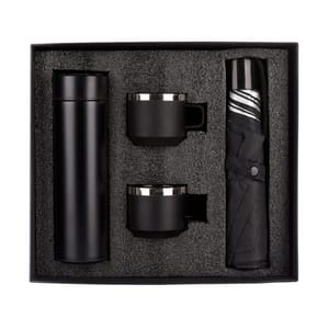 Raven Black 4 in 1 Gift Set a Temperature bottle, 2 cups, umbrella Perfect for corporate gift