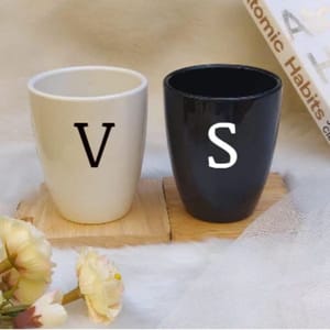 Non Breakable Couple Mugs - Black & White with Custom Initials - Set of 2 (300ML each)