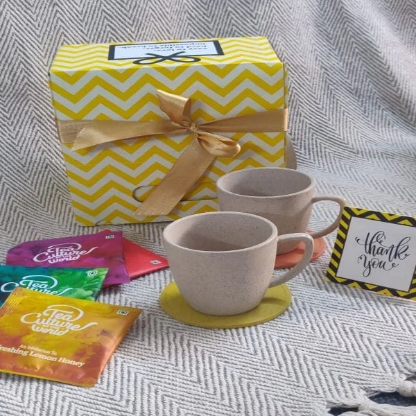 "Live the Good Life" Sustainable hamper Box 14(2 Tea Cups,4 Tea Sachets,2 Coasters,1 Customised Greeting Card)