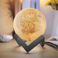 Personalized Happy Birthday Print Moon Lamp, 3D Printing Moon Light with Stand & Remote &Touch Control and USB Rechargeable, Timing Setting, Moon Light Lamp for Kids Lover Personalized  Birthday Gifts (4.9 Inch)