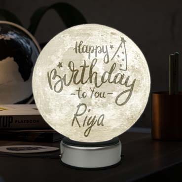 Personalized Happy Birthday Print Moon Lamp, 3D Printing Moon Light with Stand & Remote &Touch Control and USB Rechargeable, Timing Setting, Moon Light Lamp for Kids Lover Personalized  Birthday Gifts (4.9 Inch)