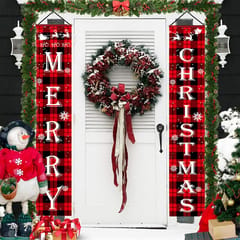 Christmas Decorations Outdoor Yard Front Porch Sign Set, Red Black Buffalo Plaid Door Banner, Hanging Merry Christmas Decorations for Home Indoor Outdoor Xmas Decor Wall Front Door Yard  By cThemeHouseParty