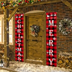 Christmas Decorations Outdoor Yard Front Porch Sign Set, Red Black Buffalo Plaid Door Banner, Hanging Merry Christmas Decorations for Home Indoor Outdoor Xmas Decor Wall Front Door Yard  By cThemeHouseParty