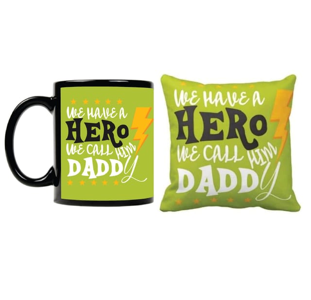 Father's Day Gift Set Pack Of 2 qty ( Ceramic Mug, Cushion Cover ) Father's Day Combo Set of 2