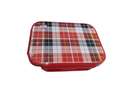 Tacos Steel Lock-800 Red Check Design Big Lunch Box For Office Use Steel Inner Leakproof Plastic Grip 800 ml