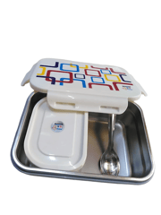 Tacos Steel Lock-800 Multicolour Box Printed Design Big Lunch Box For Office Use Steel Inner Leakproof Plastic Grip 800 ml