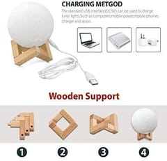 Moon Lamp Personalised Gift For Father's Day 3D USB Rechargeable Color Changing ,Night Lamp with Wooden Stand (15 CM) ,Home Decor ,Gift For Dad