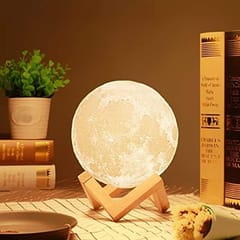 Moon Lamp Personalised Gift For Father's Day 3D USB Rechargeable Color Changing ,Night Lamp with Wooden Stand (15 CM) ,Home Decor ,Gift For Dad