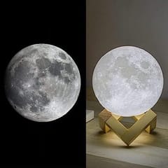 Moon Lamp Personalised Gift For Father's Day 3D USB Rechargeable Color Changing ,Night Lamp with Wooden Stand (15 CM) ,Home Decor ,Gift For Dad