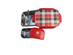 Tacos Steel Lock-800 Red Check Design Big Lunch Box For Office Use Steel Inner Leakproof Plastic Grip 800 ml