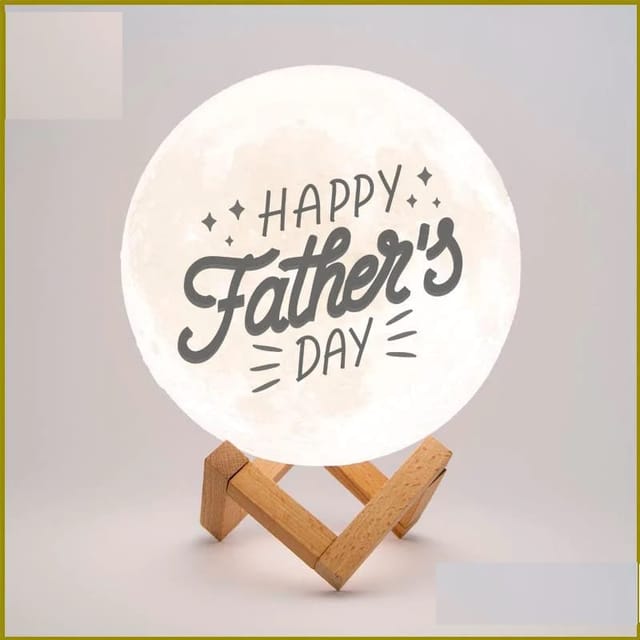 Moon Lamp Personalised Gift For Father's Day 3D USB Rechargeable Color Changing ,Night Lamp with Wooden Stand (15 CM) ,Home Decor ,Gift For Dad