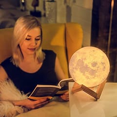 Moon Lamp Personalised Gift For Father's Day 3D USB Rechargeable Color Changing ,Night Lamp with Wooden Stand (15 CM) ,Home Decor ,Gift For Dad