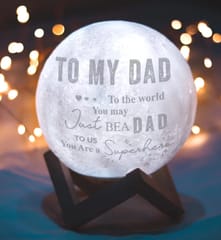 Moon Lamp Personalised Gift For Father's Day 3D USB Rechargeable Color Changing ,Night Lamp with Wooden Stand (15 CM) ,Home Decor ,Gift For Dad