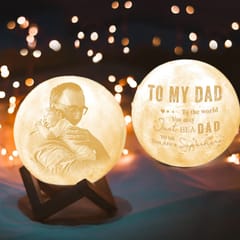 Moon Lamp Personalised Gift For Father's Day 3D USB Rechargeable Color Changing ,Night Lamp with Wooden Stand (15 CM) ,Home Decor ,Gift For Dad