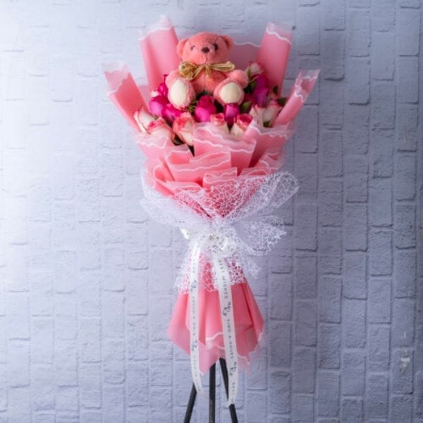 Bear hug Flower Bouquet For Birthday & Anniversary By Ring-A-Roses