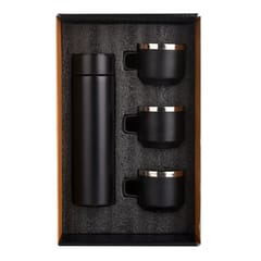 Honor Matte Black Smart LED Active Temperature Display Indicator Insulated Stainless Steel Hot & Cold Flask BottleWith 3 Steel Cups Combo set of 1 Pc for Corporate Gift