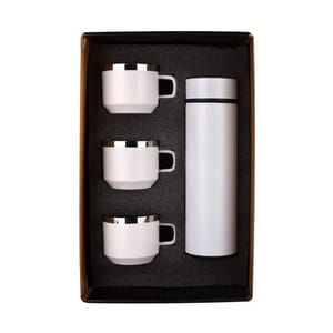 Honor Matte White Smart LED Active Temperature Display Indicator Insulated Stainless Steel Hot & Cold Flask Bottle With 3 Steel Cups Combo set of 1 Pc for Corporate Gift