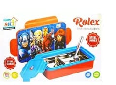 MARVEL AVENGER BLUE Rolex Small Inner Steel Insulated Lunch Box 2 Containers Lunch Box  (550 ml, Thermoware)